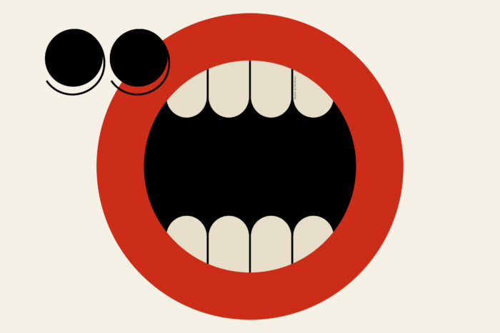 Grafik eines O, das einen offenen Mund mit Zähnen darstellt